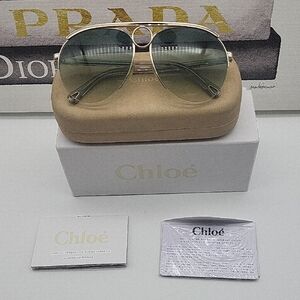 Chloé Gold Frame Sunglasses with Green Gradient Lenses